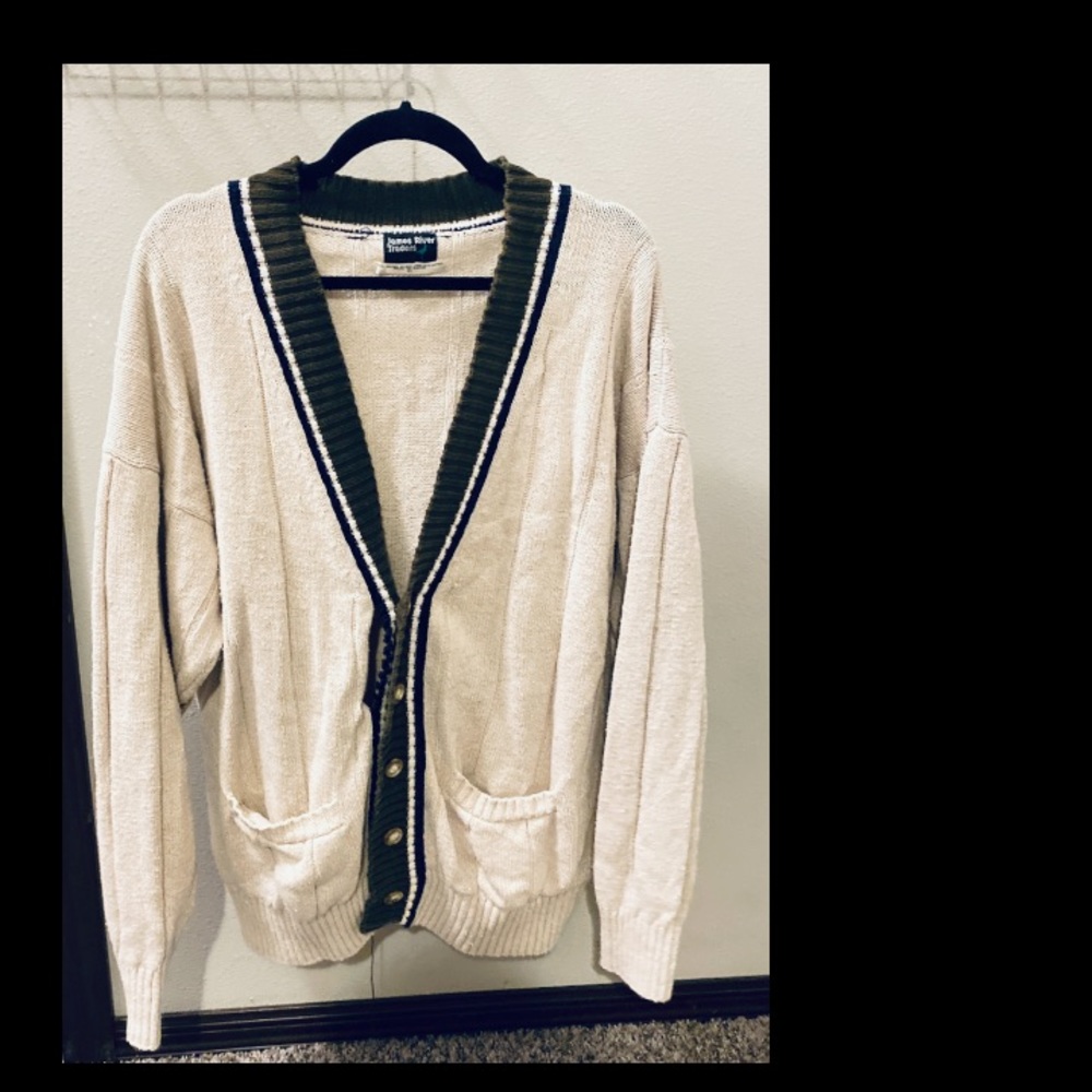 James River Traders | Vintage Cardigan | Mens XL | Cream and Brown | Had Pockets